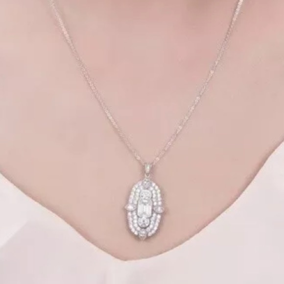 New 3Pc White Gold Cubic Zircon Necklace/ER Set - Picture 2 of 12